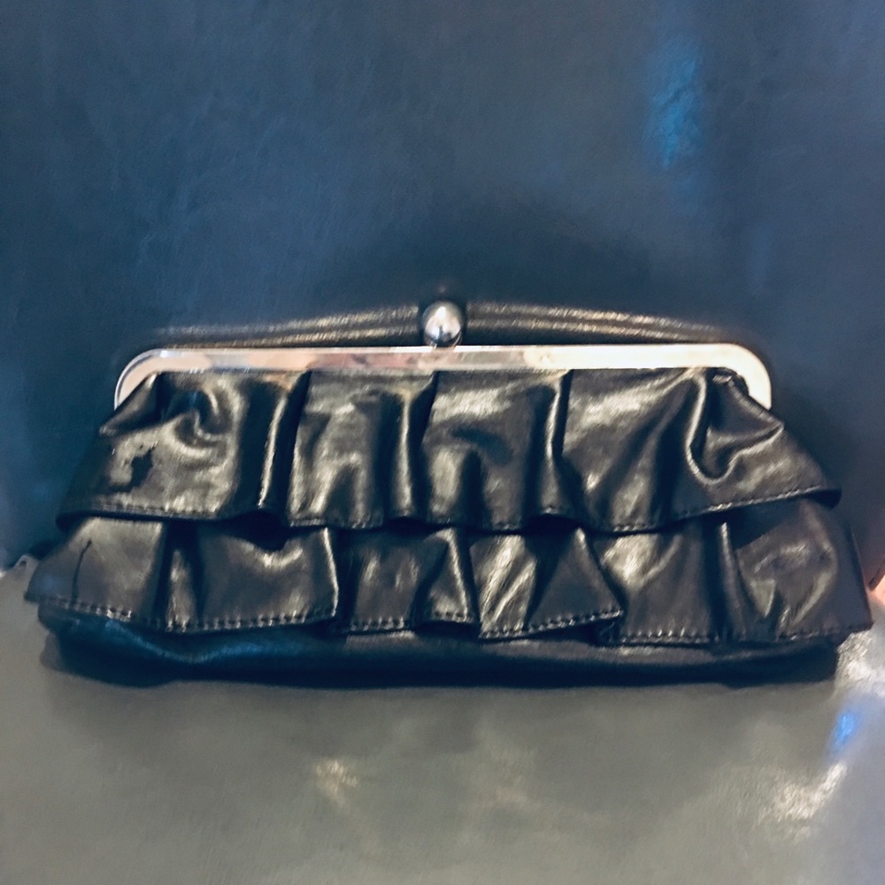 CANDIES classy black ruffled evening party bag - Picture 2 of 4